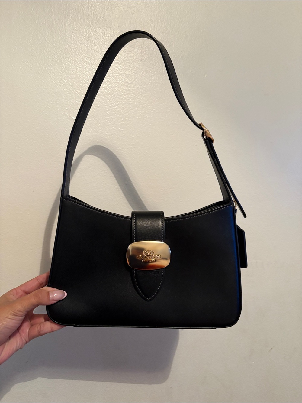 Coach Black Leather Shoulder Bag with Gold Hardware